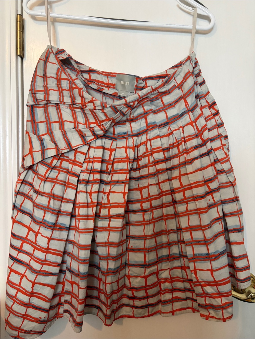 Maeve White Skirt with Red Grid Pattern